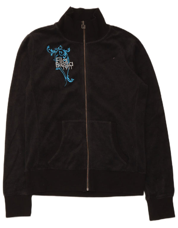 Fila Chaqueta superior de chándal gráfico para mujer Reino Unido 12 Mediana Algodón negro