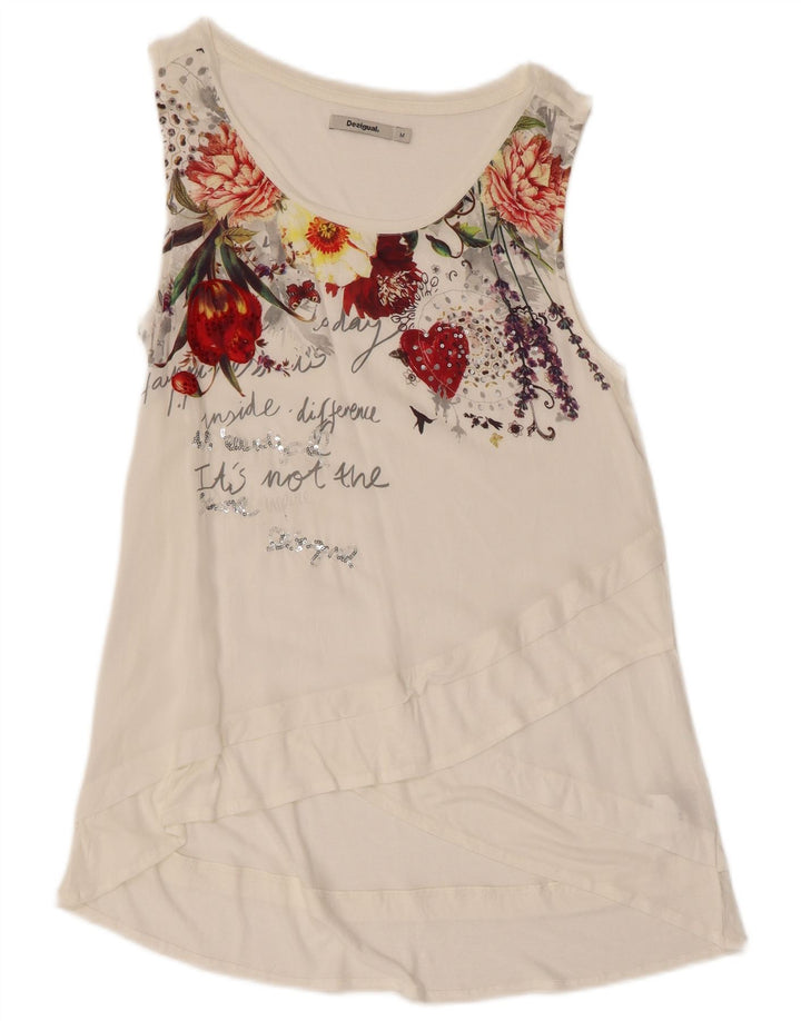 Desigual Top tipo túnica con gráfico para mujer UK 12 Viscosa floral blanca mediana