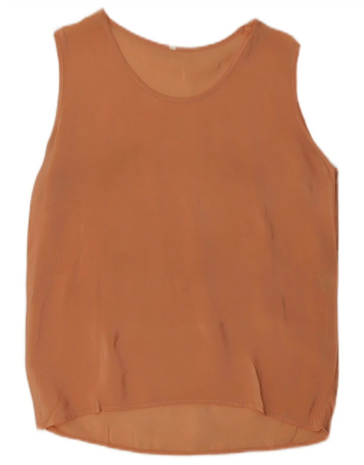 Vintage mujer chaleco top Reino Unido 10 pequeño poliéster rosa