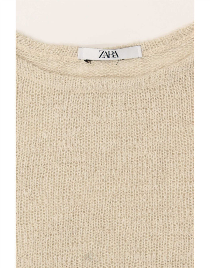 Zara Mujer Crop Knit Blusa Top UK 46 Large Beige