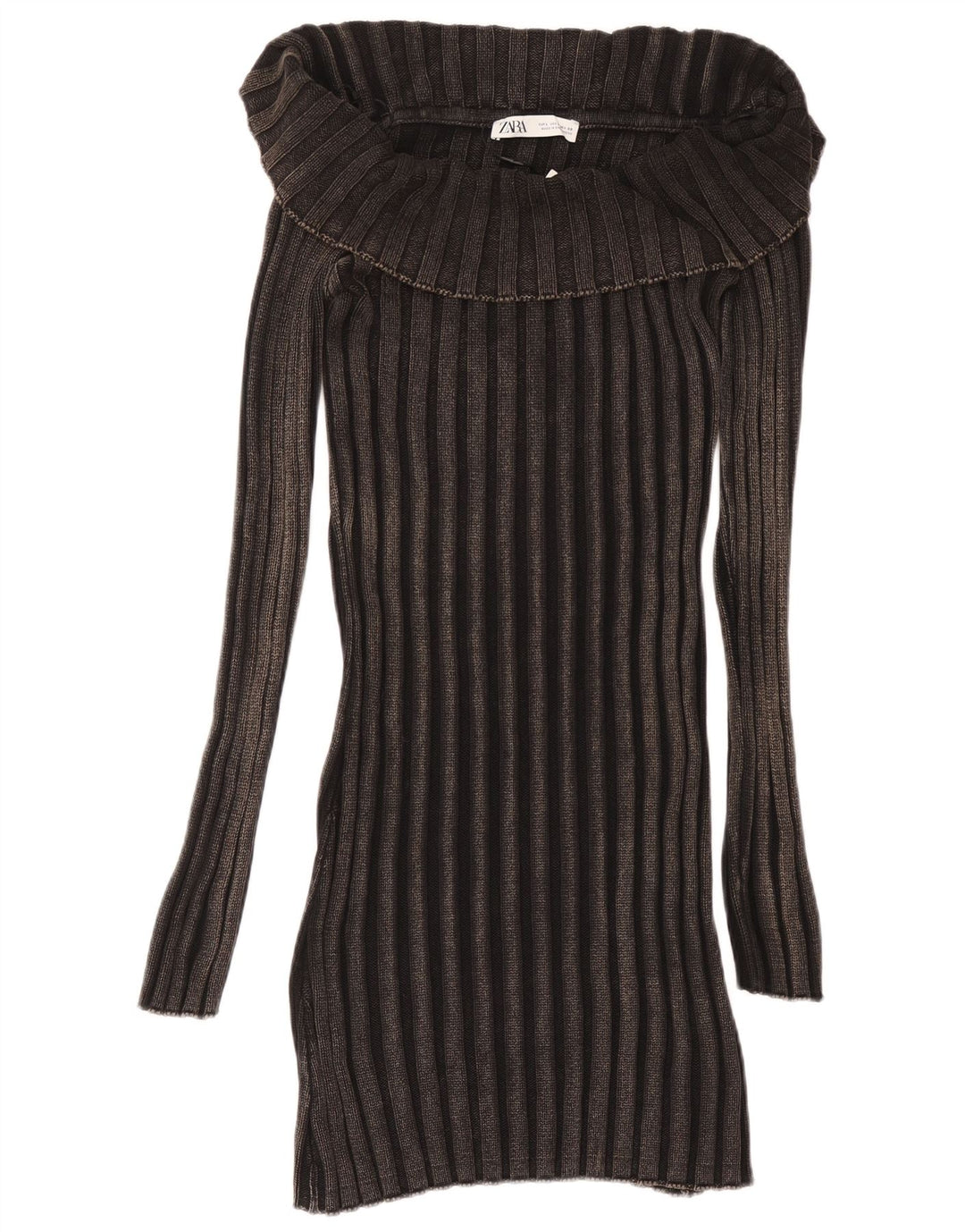 ZARA Vestido tipo jersey de manga larga para mujer UK 44 Large Algodón negro