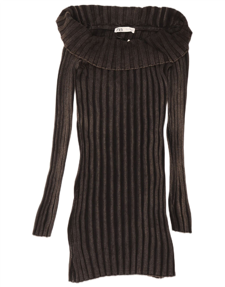 ZARA Vestido tipo jersey de manga larga para mujer UK 44 Large Algodón negro