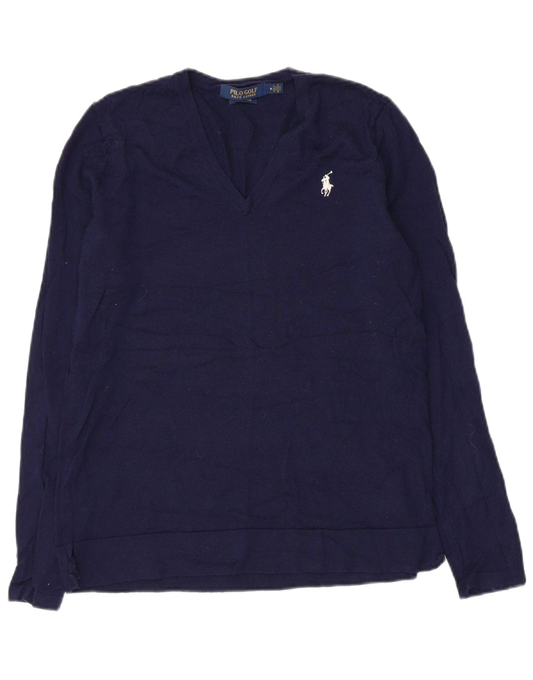 Polo Ralph Lauren - Jersey con cuello en V para mujer, talla 12, lana azul marino mediana
