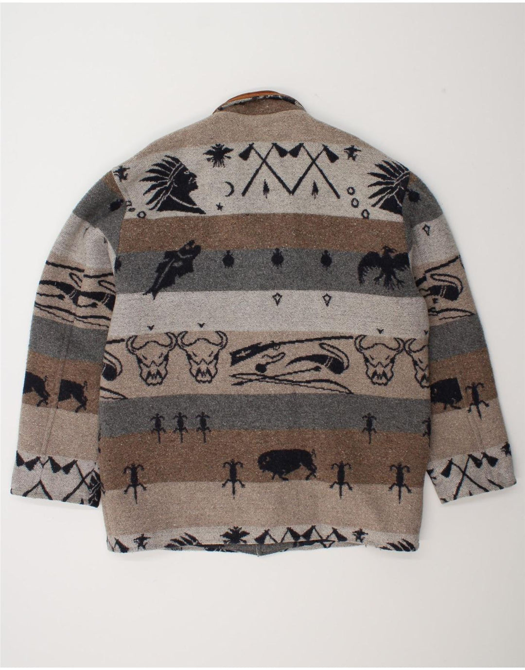 Vintage hombres patrón abstracto cortavientos abrigo Reino Unido 42 XL gris Fair Isle