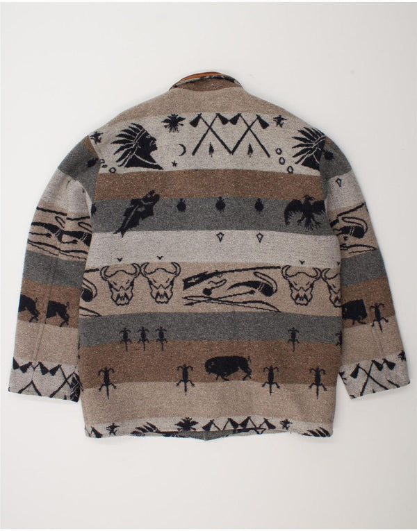 Vintage hombres patrón abstracto cortavientos abrigo Reino Unido 42 XL gris Fair Isle