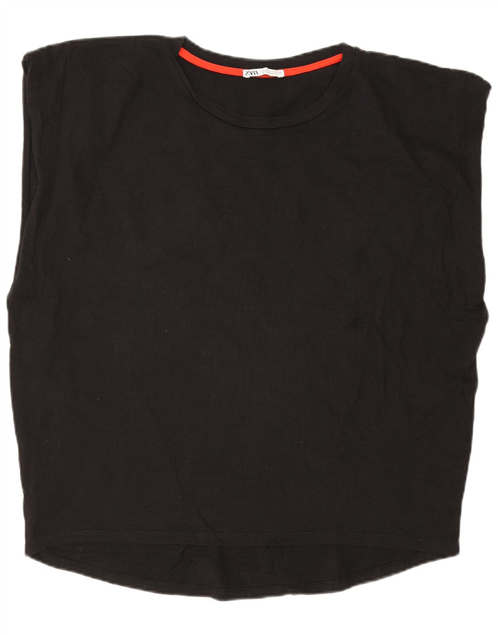 Zara Mujer Camiseta Sin Mangas Extragrande UK 12 Mediano Algodón Negro