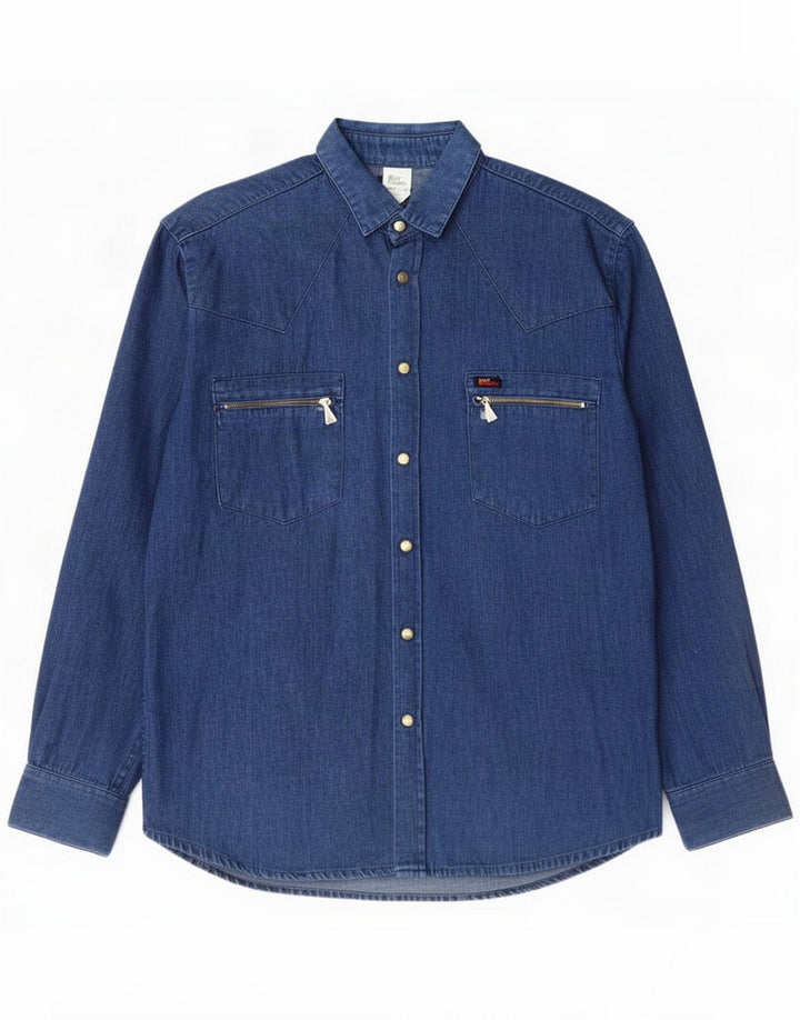 Roy Rogers Camisa vaquera para hombre Algodón azul medio