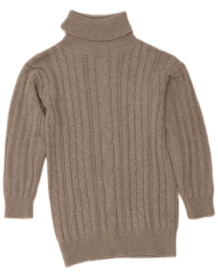 Vintage mujer rollo cuello jersey suéter Reino Unido 12 poliéster gris medio
