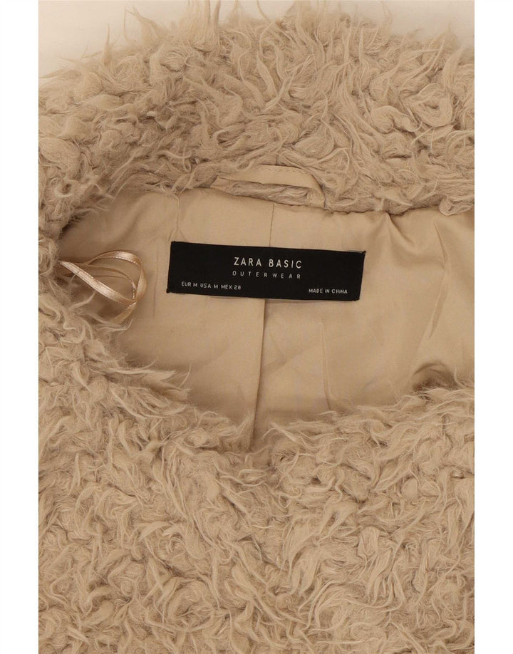 Zara Mujer Chaqueta De Piel Sintética UK 44 Poliéster Beige Medio
