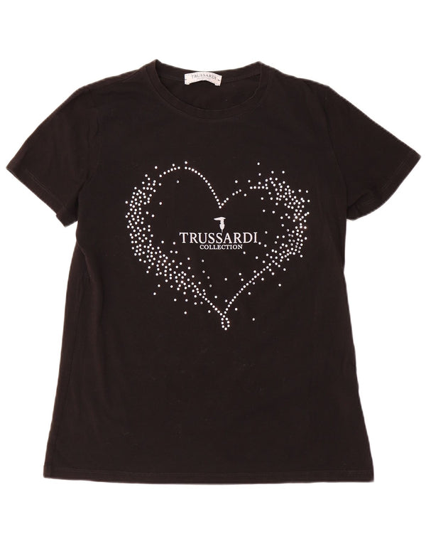 Trussardi Mujer Camiseta Gráfica Top UK 20 2XL Algodón Negro
