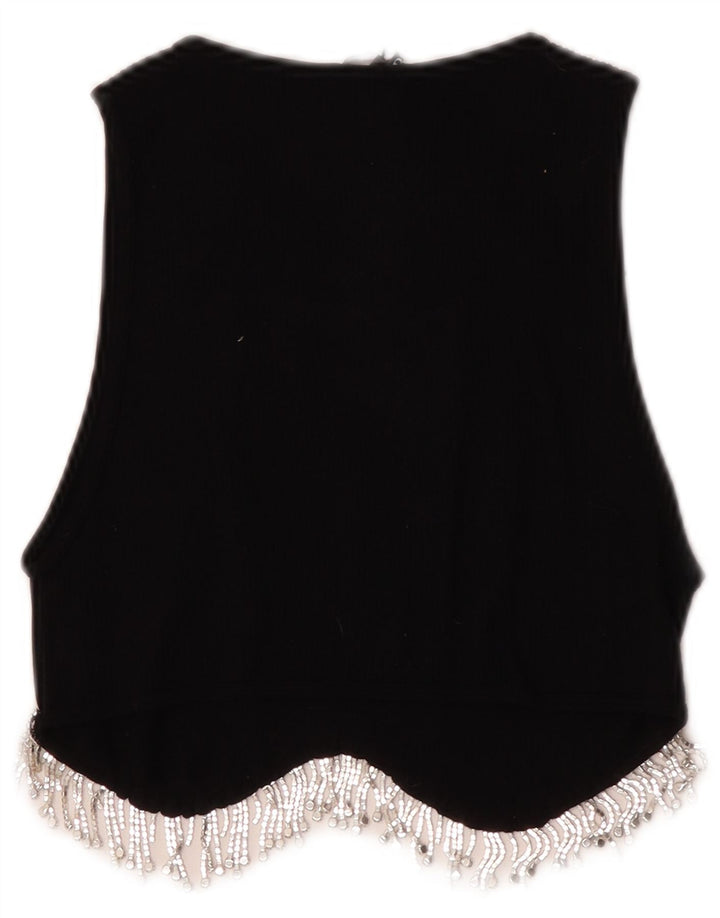 Zara Mujer Crop Top UK 42 Mediano Nylon Negro