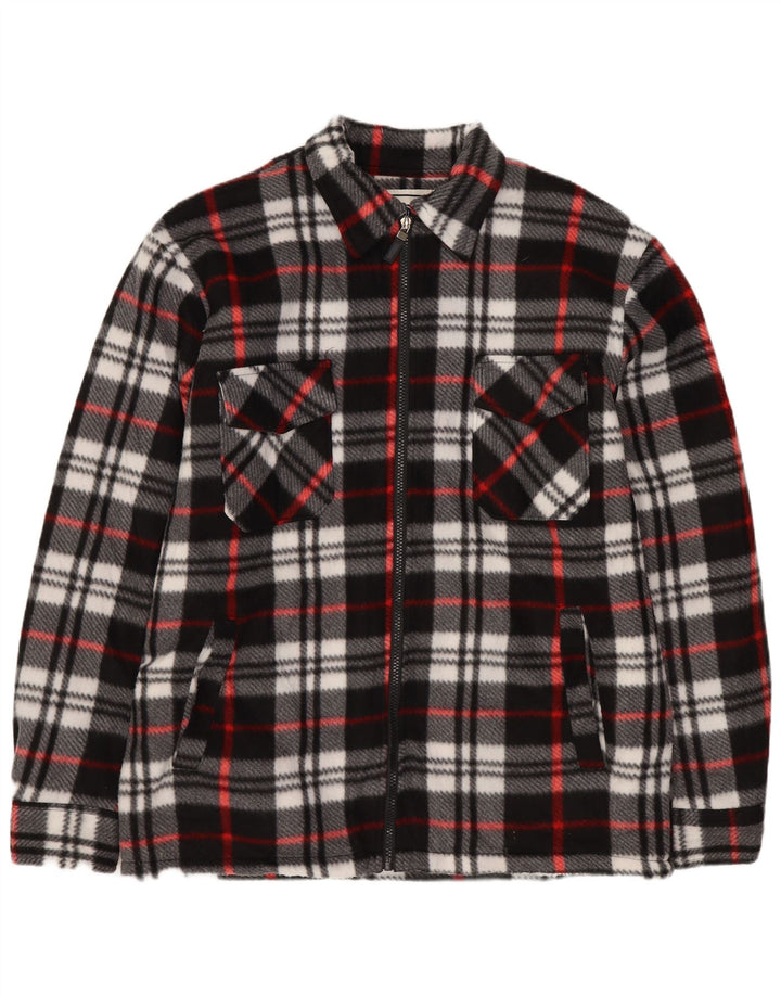 Vintage hombres Sherpa Lumberjack franela camisa medio negro cuadros poliéster