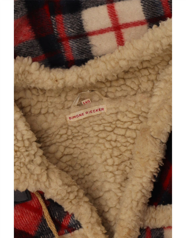 SIMONE Trenca Sherpa con Capucha para Niñas 9-10 Años Cuadros Rojos