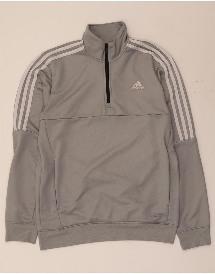 Adidas Hombre Zip Neck Sudadera Jumper Pequeño Gris Poliéster
