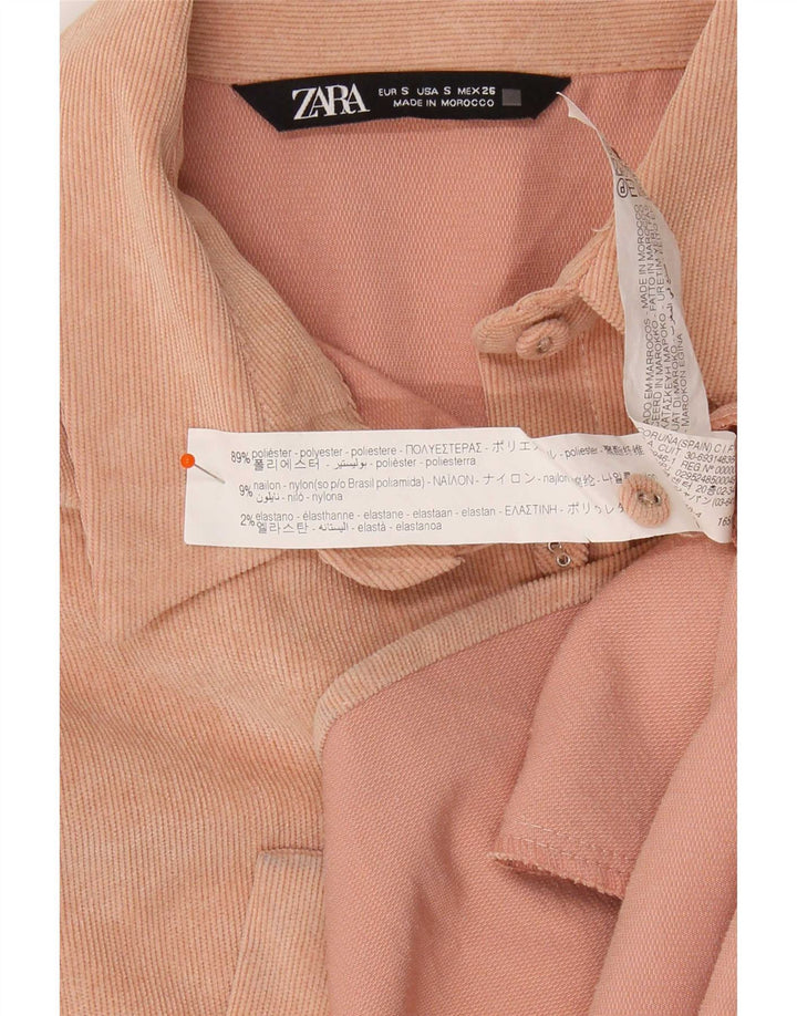 Zara Mujer Camisa De Terciopelo Extragrande UK 10 Small Rosa Poliéster