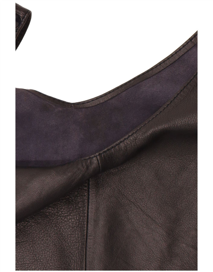 VINTAGE Mujer Cuero Crop Top Reino Unido 12 Medio Negro