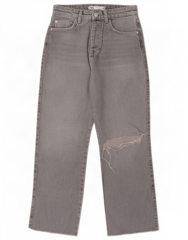 Zara Womens Distressed High Waist Wide Leg Jeans EU 36 XS W26 L26 Grey
