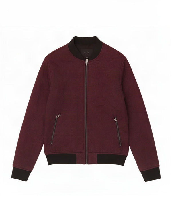 Zara Mens Bomber Jacket UK 36 Small Borgoña Colorblock Poliéster