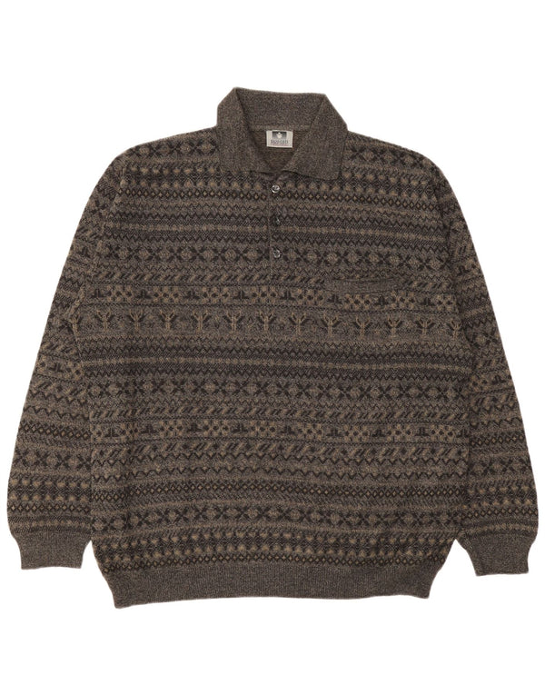 Enzo Goti - Jersey de cuello polo para hombre, talla 2XL, lana gris Fair Isle