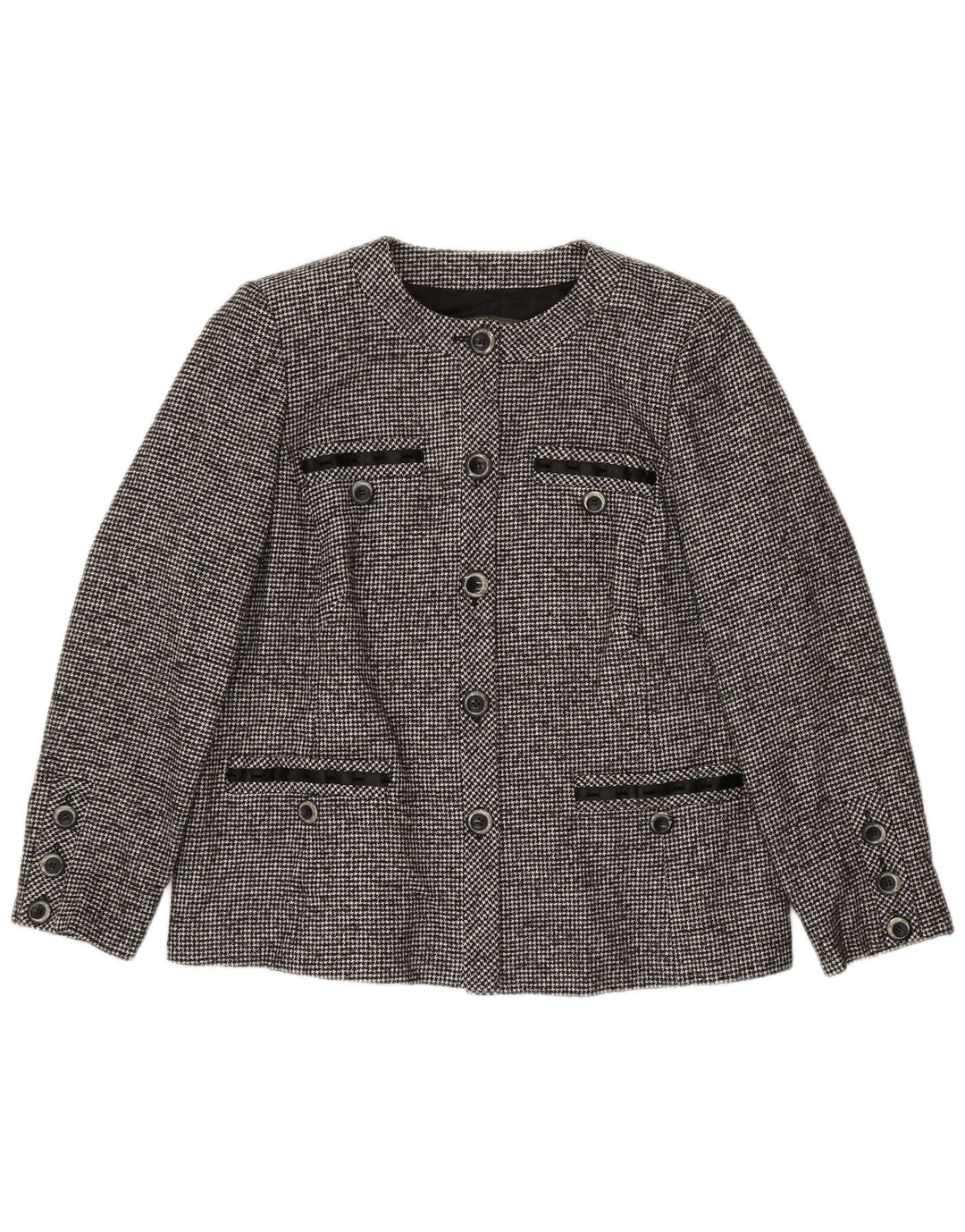 Marina Rinaldi Chaqueta tipo blazer de 5 botones para mujer Talla 23 Pata de gallo gris grande