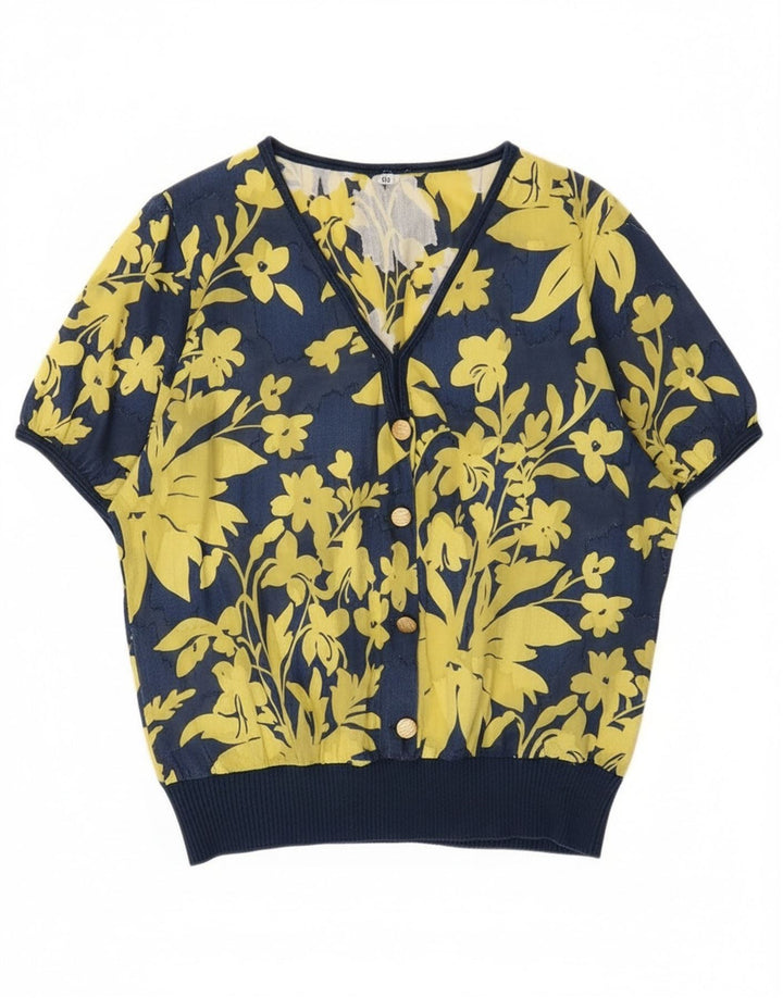 Blusa vintage para mujer Top IT 48 XL Algodón floral azul marino