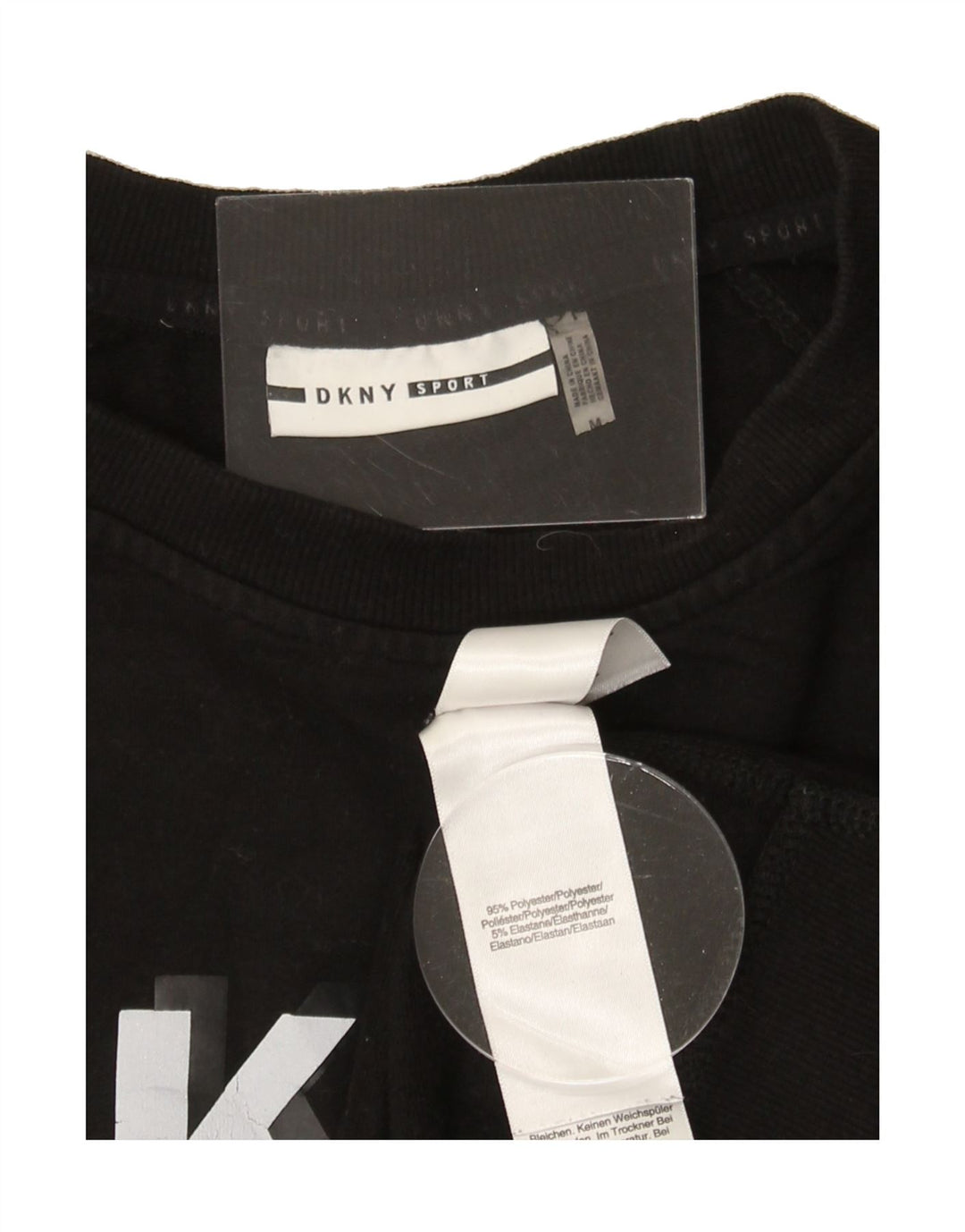 DKNY Womens Graphic Sweatshirt Jumper UK 14 Medium Black Polyester Vintage Dkny and Second-Hand Dkny from Messina Hembry 