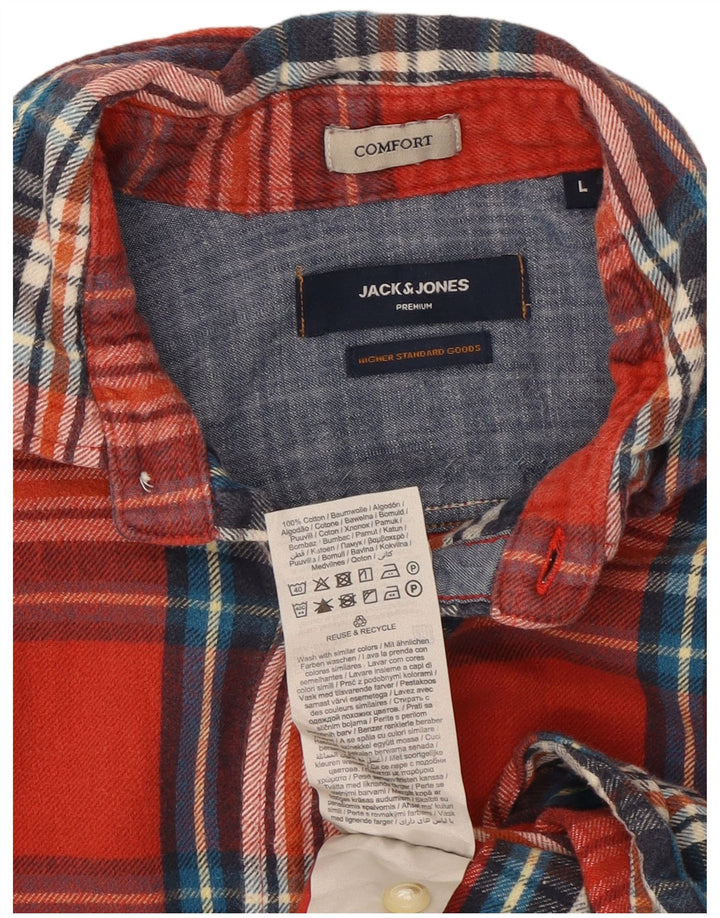 Jack & Jones Hombre Camisa De Franela De Algodón A Cuadros Rojos Grandes