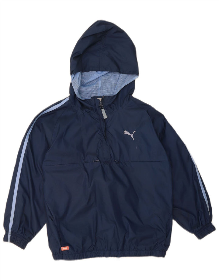 PUMA Boys Hooded Pullover Rain Jacket 5-6 Years Navy Blue Polyester