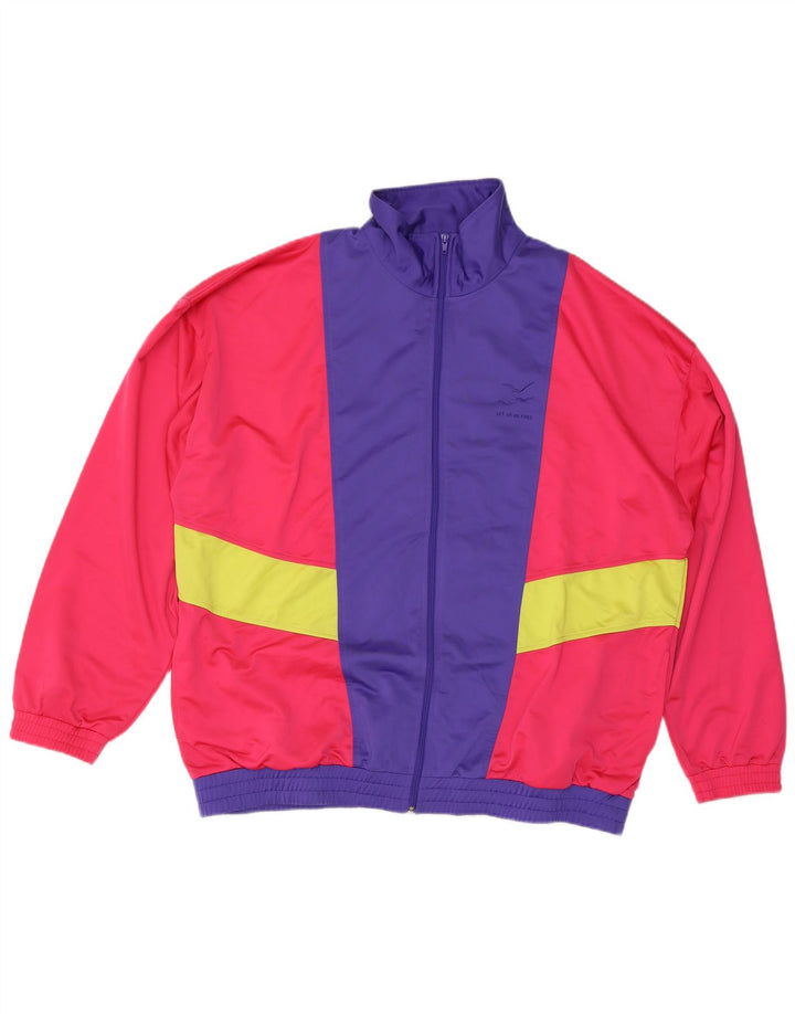 Vintage Mens Chándal Top Chaqueta 2XL Rojo Colorblock Poliéster