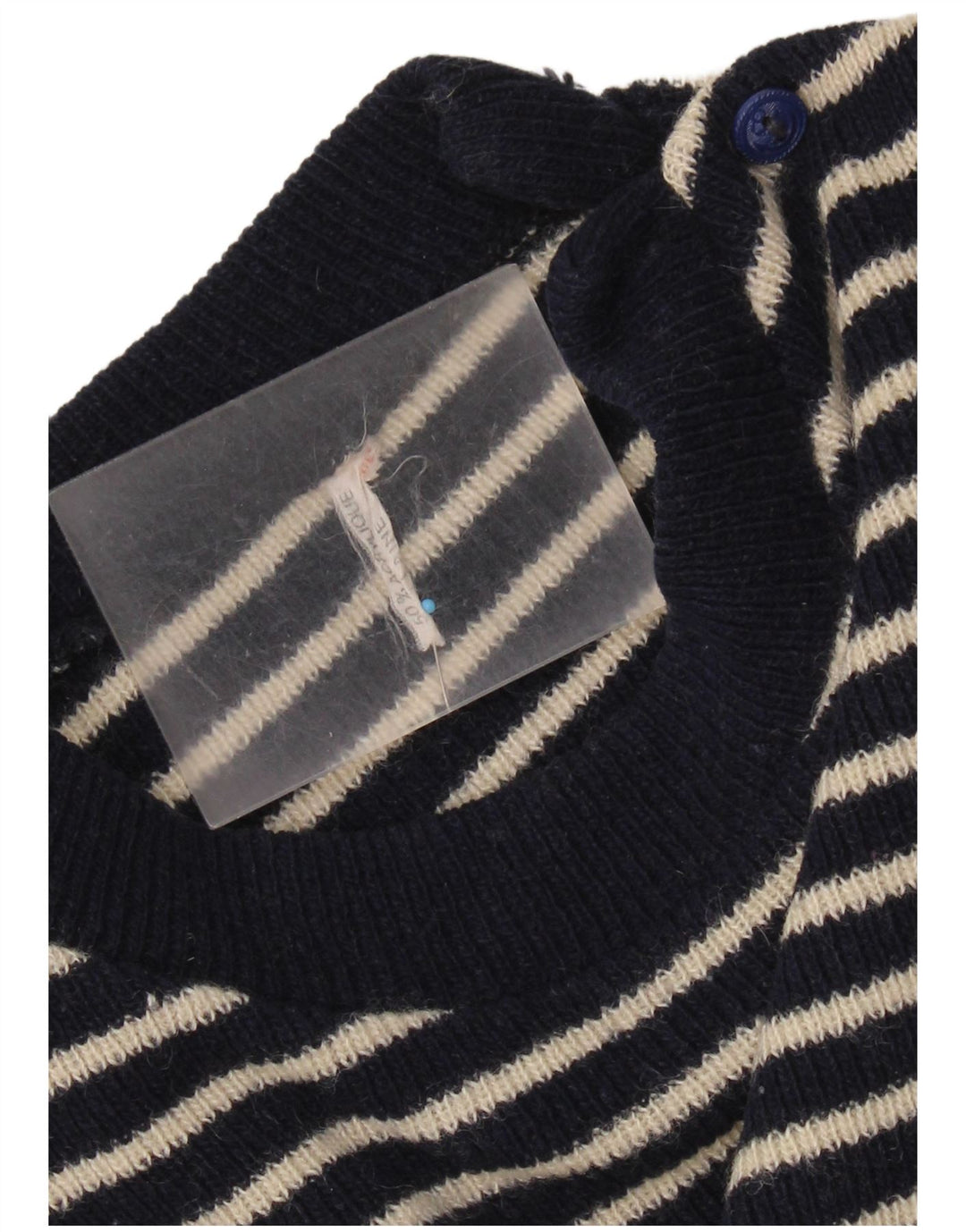 Vintage mujer botón cuello jersey suéter Reino Unido 14 medio azul marino náutico