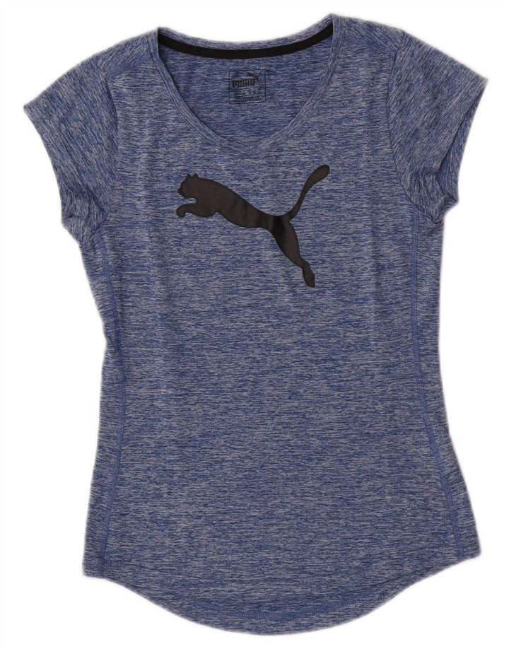 Puma Camiseta gráfica para mujer Top UK 8 Small Blue Moteado Poliéster