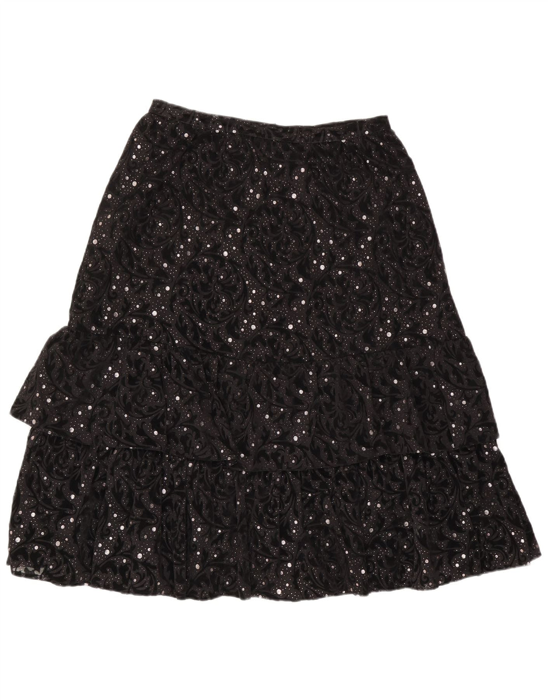 Falda escalonada vintage para mujer IT 44 Mediana W30 Poliamida Paisley Negra