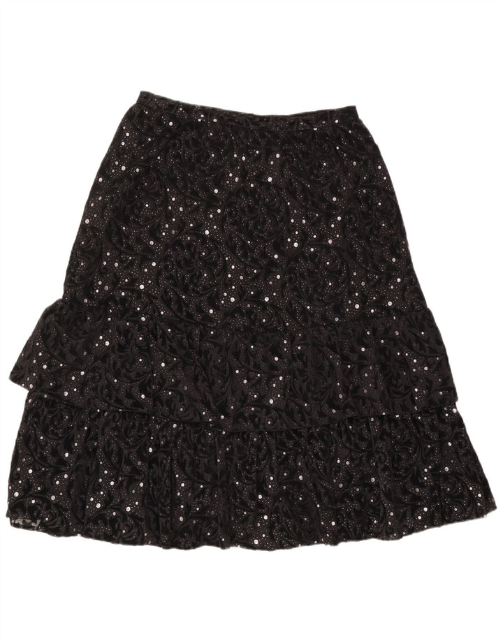 Falda escalonada vintage para mujer IT 44 Mediana W30 Poliamida Paisley Negra
