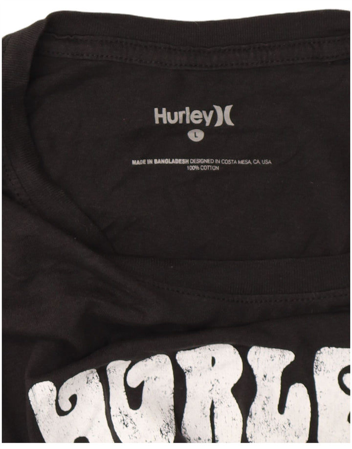 HURLEY Camiseta gráfica para hombre Top grande de algodón negro