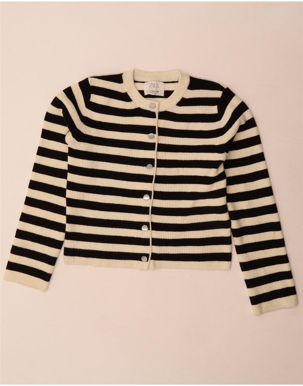 Zara Jersey Niña Crop Cardigan 13-14 Años Viscosa Rayas Negro