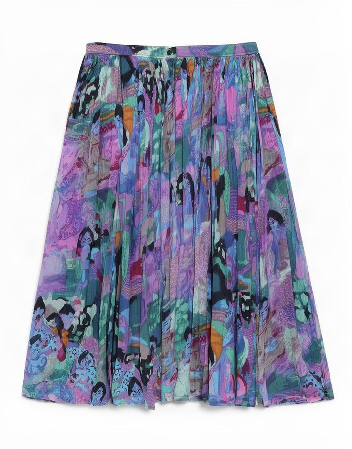 Falda plisada gráfica vintage para mujer Mediana W30 Bloque de color multicolor