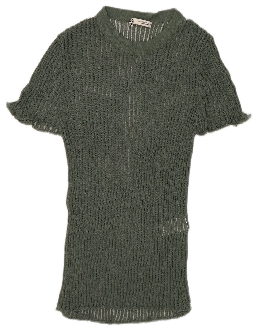 Zara Mujer Blusa De Punto Top UK 8 Small Viscosa Verde