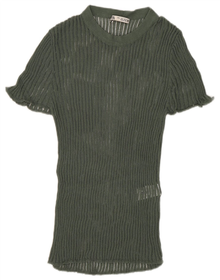 Zara Mujer Blusa De Punto Top UK 8 Small Viscosa Verde