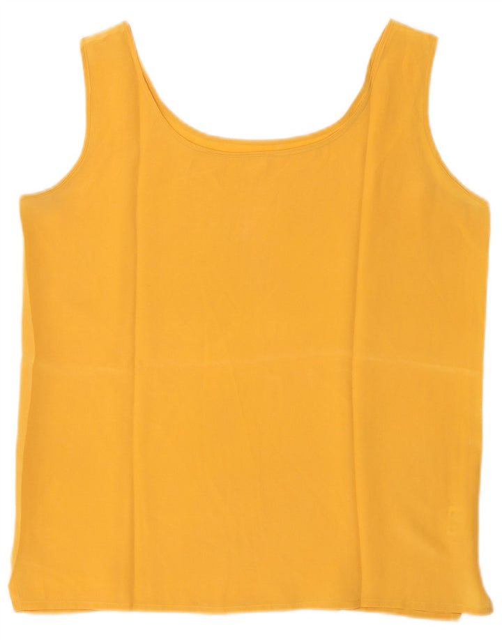 Vintage mujer sin mangas crop top Reino Unido 12 seda amarilla media