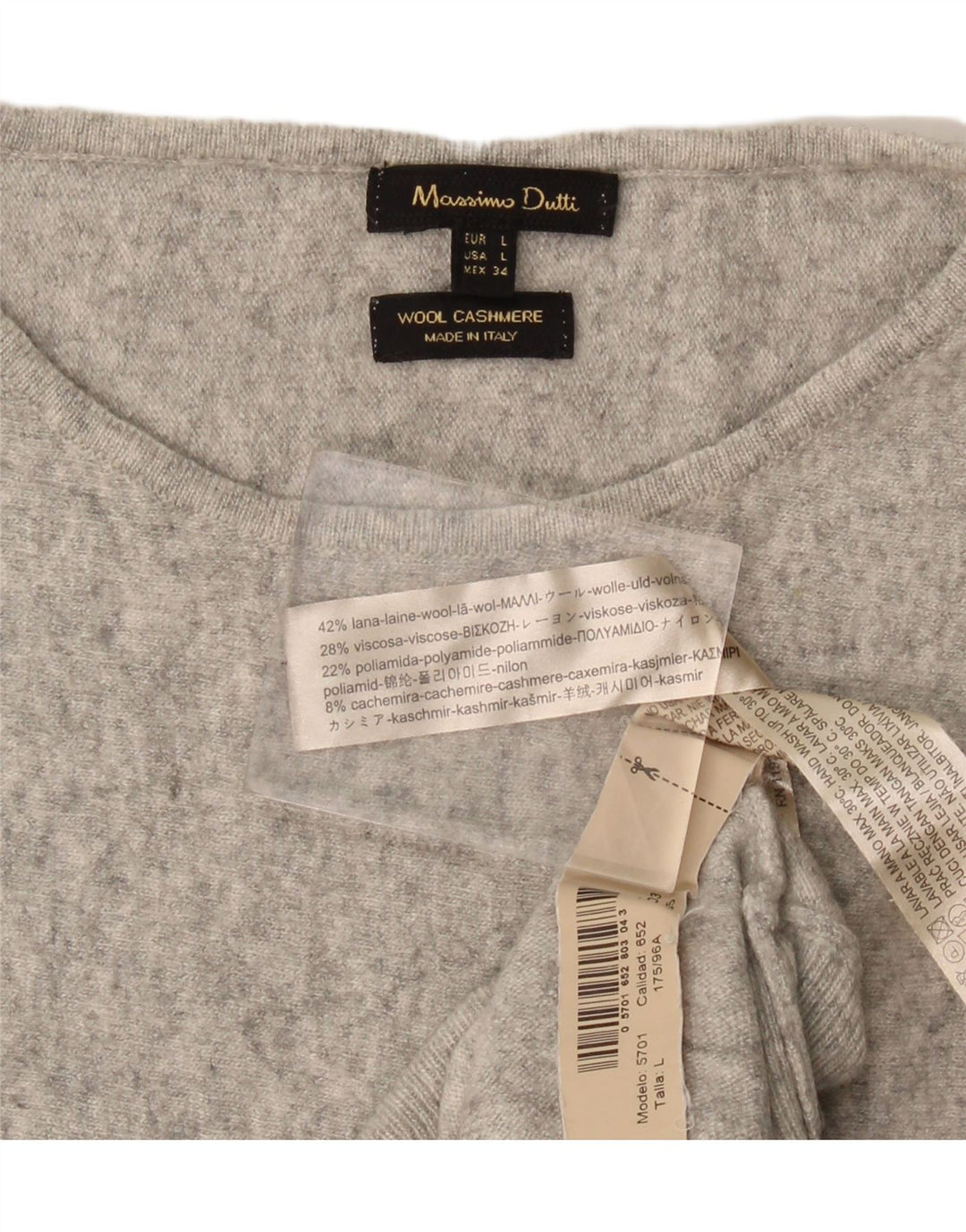Massimo Dutti Jersey Mujer Cuello Barco UK 46 Large Lana Gris