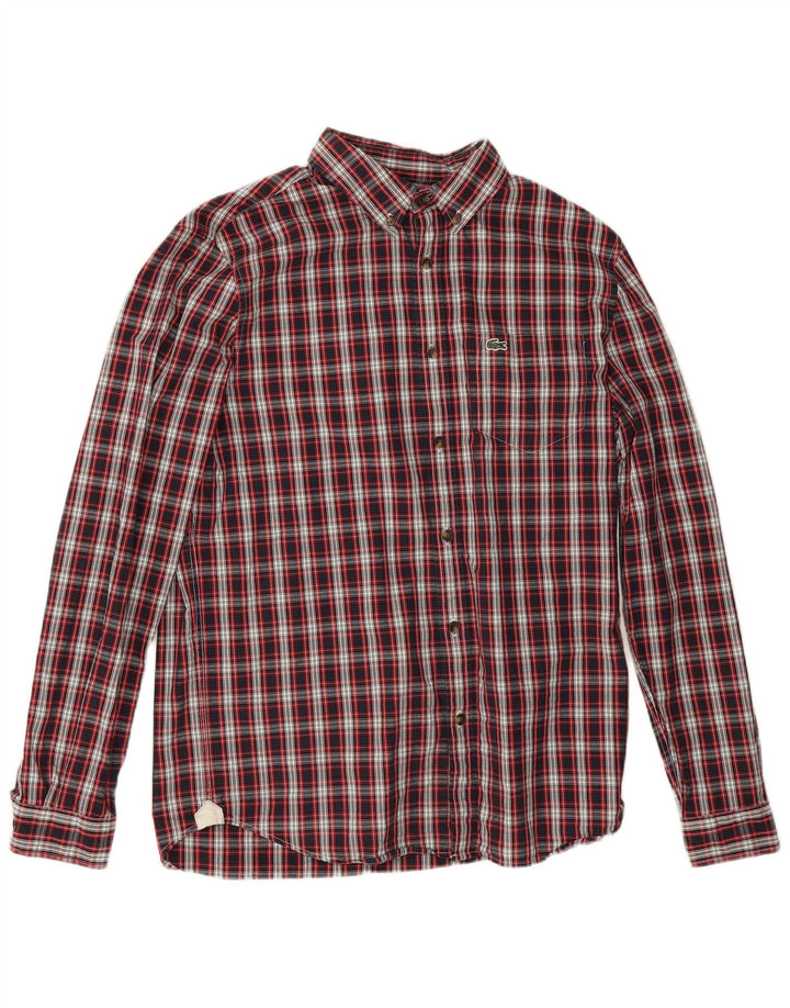 Camisa Lacoste de franela de corte regular para hombre, talla 40, algodón a cuadros rojos medianos