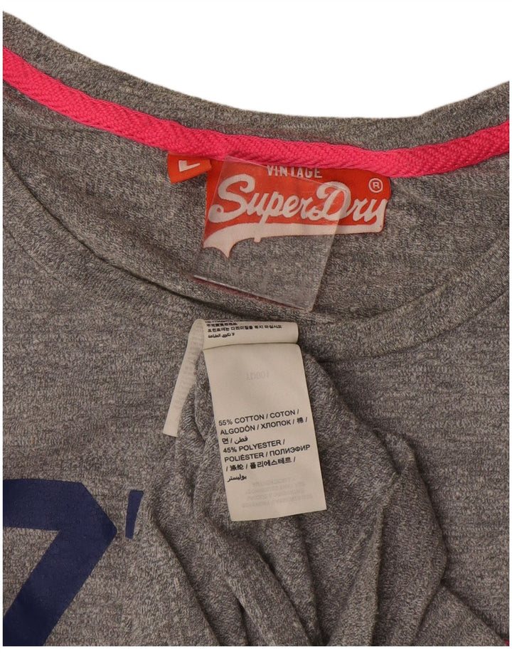 Superdry Mujer Camiseta Gráfica Top UK 40 Grande Algodón Gris