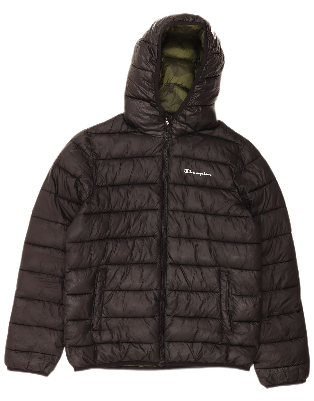 Champion Chaqueta Acolchada Con Capucha Para Mujer UK 42 Mediana Poliéster Negro