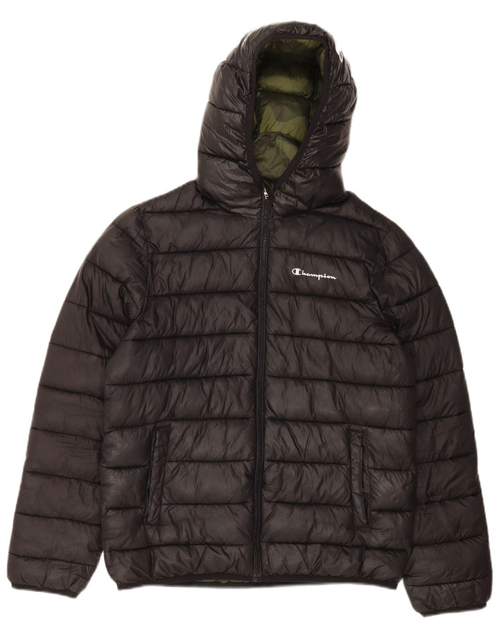 Champion Chaqueta Acolchada Con Capucha Para Mujer UK 42 Mediana Poliéster Negro