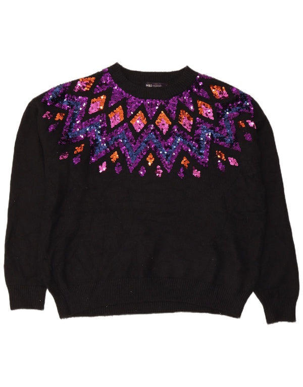 Marks & Spencer Suéter tipo jersey con cuello barco para mujer UK 46 Grande Negro Geométrico