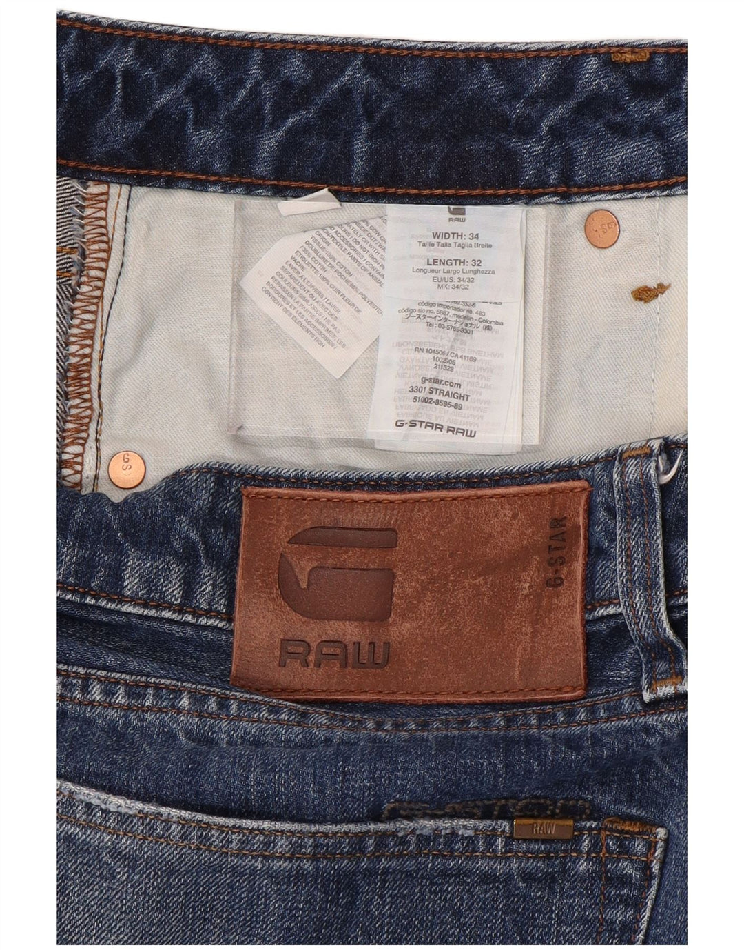 Vaqueros rectos para hombre G-Star W34 L32 Algodón azul
