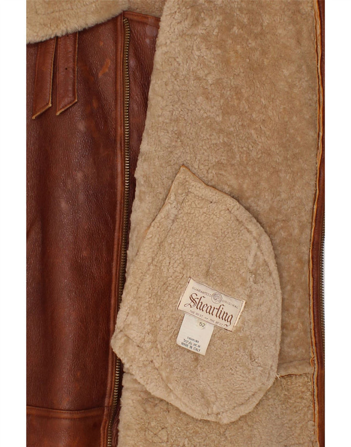 VINTAGE Chaqueta de piel de oveja para hombre IT 52 XL Marrón Shearling