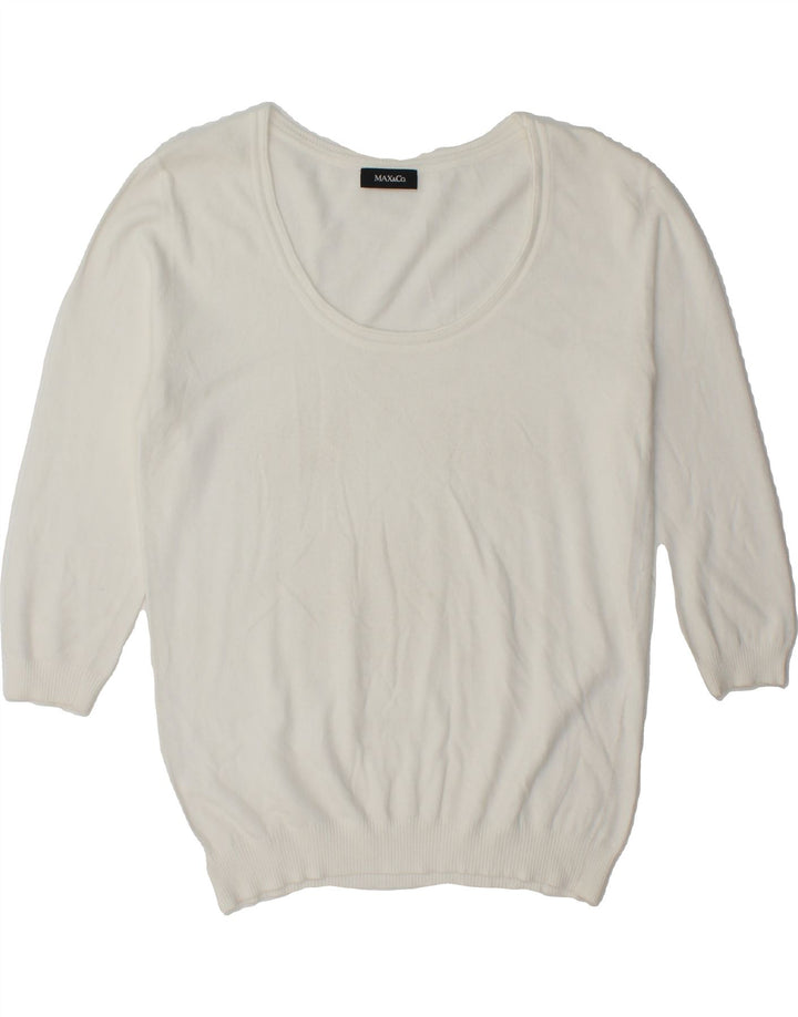 MAX & CO. Womens 3/4 Sleeve Boat Neck Jumper Sweater UK 14 Medium White Vintage Max & Co. and Second-Hand Max & Co. from Messina Hembry 