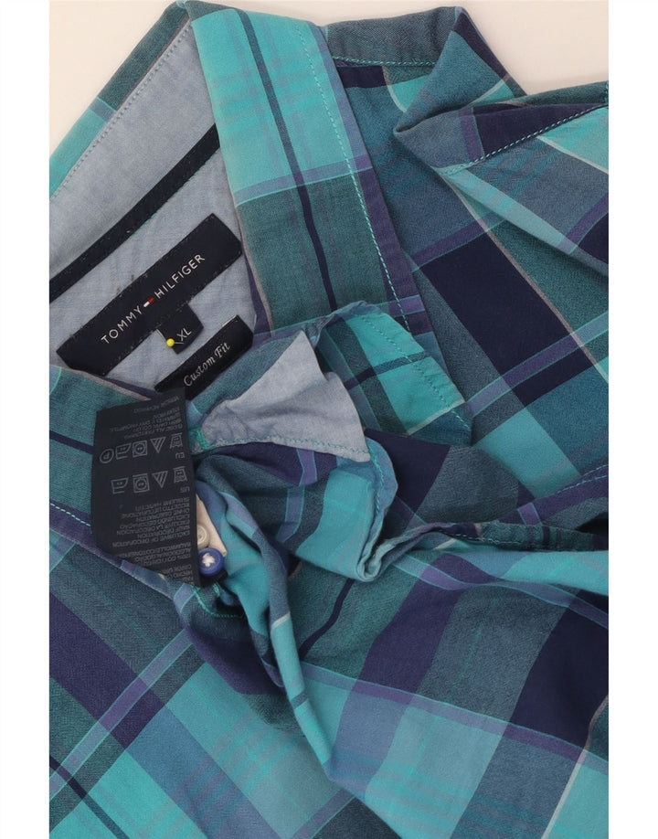 Tommy Hilfiger Camisa Custom Fit XL de algodón a cuadros azules para hombre