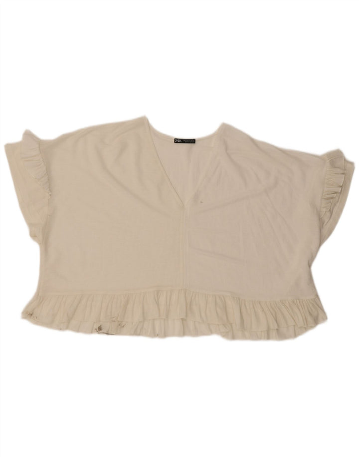Zara Blusa Corta Extragrande para Mujer UK 44 Medium Off White